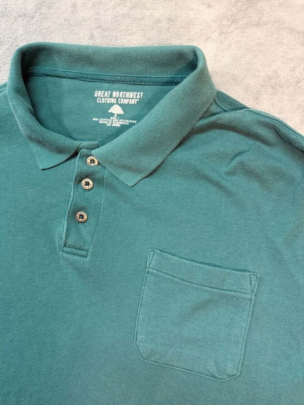Great Northwest Clothing Polo Size L Green Cotton Short Sleeve Pocket